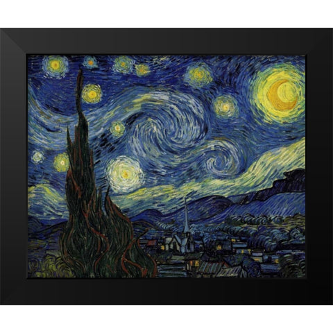 Starry Night Black Modern Wood Framed Art Print by Van Gogh, Vincent