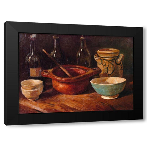 Still Life Earthenware And Bottles Black Modern Wood Framed Art Print with Double Matting by Van Gogh, Vincent