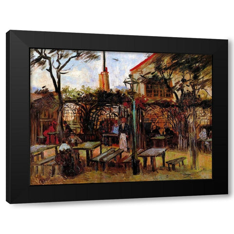 Terrace Of La Guinguette Cafe Black Modern Wood Framed Art Print with Double Matting by Van Gogh, Vincent