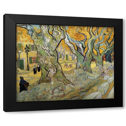The Road Menders Black Modern Wood Framed Art Print by Van Gogh, Vincent