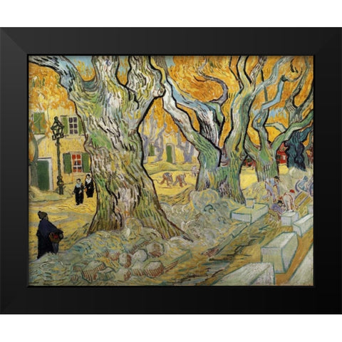 The Road Menders Black Modern Wood Framed Art Print by Van Gogh, Vincent