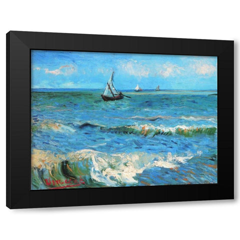 The Sea At Les Saintes Maries De La Mer Black Modern Wood Framed Art Print with Double Matting by Van Gogh, Vincent