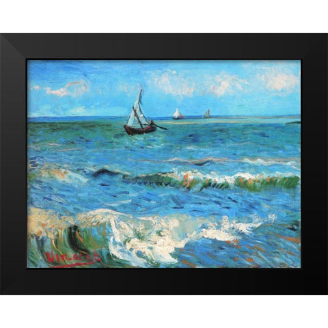 The Sea At Les Saintes Maries De La Mer Black Modern Wood Framed Art Print by Van Gogh, Vincent