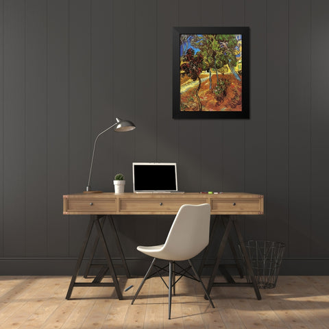 Tree In Garden St Paul Hospital Black Modern Wood Framed Art Print by Van Gogh, Vincent