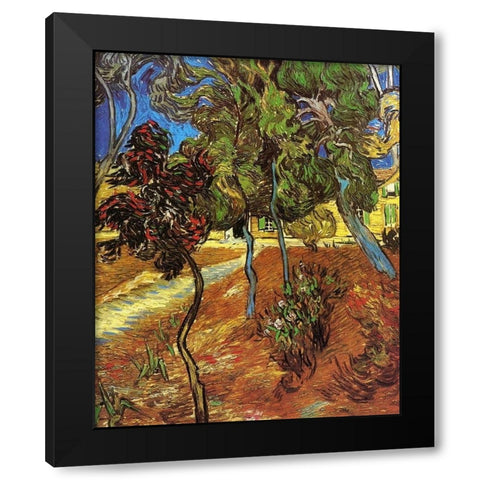 Tree In Garden St Paul Hospital Black Modern Wood Framed Art Print with Double Matting by Van Gogh, Vincent