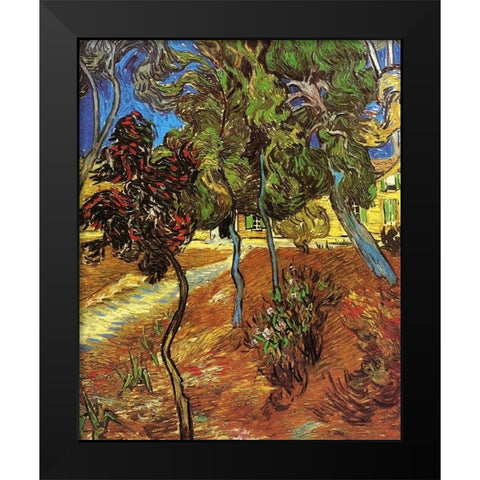 Tree In Garden St Paul Hospital Black Modern Wood Framed Art Print by Van Gogh, Vincent