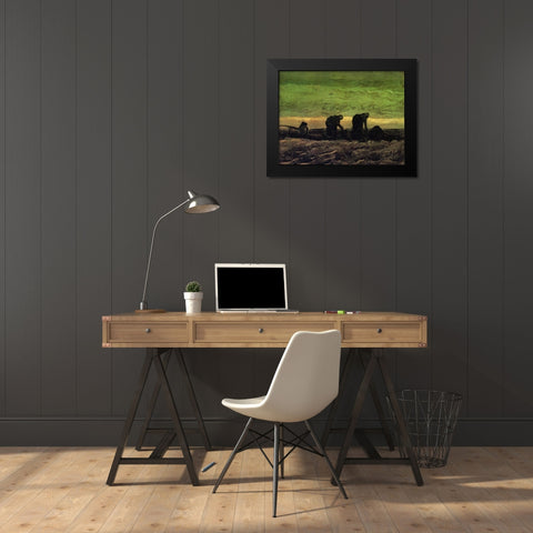 Two Peasant Women In Peat Field Black Modern Wood Framed Art Print by Van Gogh, Vincent