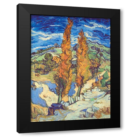 Two Poplars On Road Black Modern Wood Framed Art Print by Van Gogh, Vincent