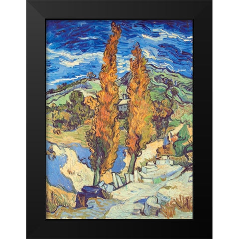 Two Poplars On Road Black Modern Wood Framed Art Print by Van Gogh, Vincent