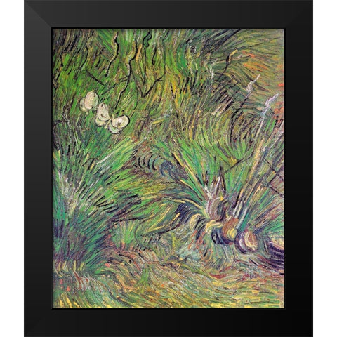 Two White Butterflies 1889 Black Modern Wood Framed Art Print by Van Gogh, Vincent