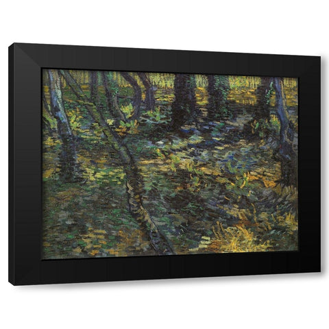 Undergrowth Black Modern Wood Framed Art Print by Van Gogh, Vincent