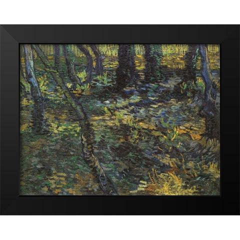Undergrowth Black Modern Wood Framed Art Print by Van Gogh, Vincent