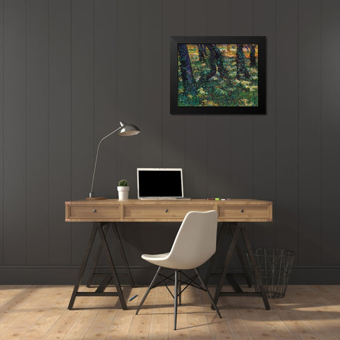 Undergrowth 2 Black Modern Wood Framed Art Print by Van Gogh, Vincent