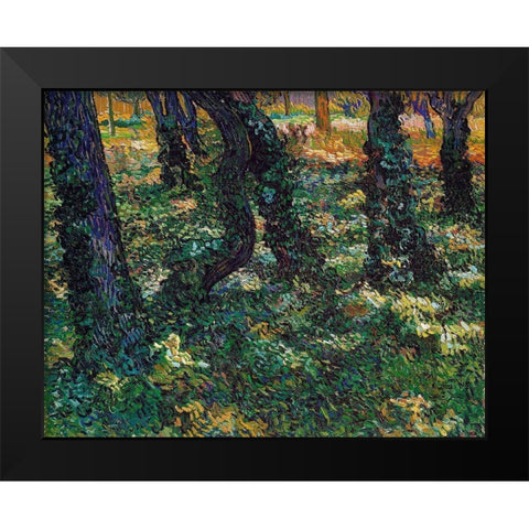 Undergrowth 2 Black Modern Wood Framed Art Print by Van Gogh, Vincent
