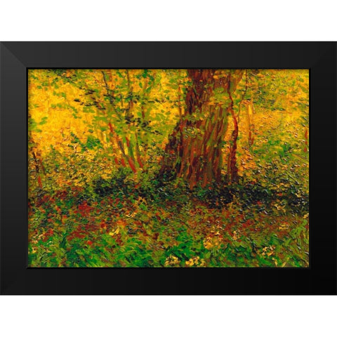 Undergrowth 3 Black Modern Wood Framed Art Print by Van Gogh, Vincent