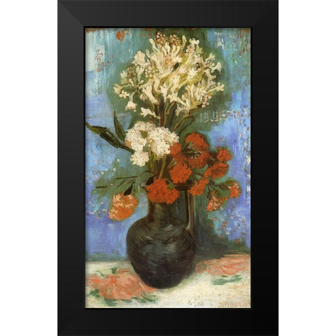 Vase Carnations And Other Flowers Black Modern Wood Framed Art Print by Van Gogh, Vincent