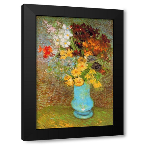 Vase Daisies And Anemones Black Modern Wood Framed Art Print with Double Matting by Van Gogh, Vincent