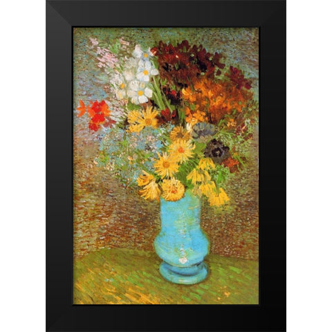 Vase Daisies And Anemones Black Modern Wood Framed Art Print by Van Gogh, Vincent