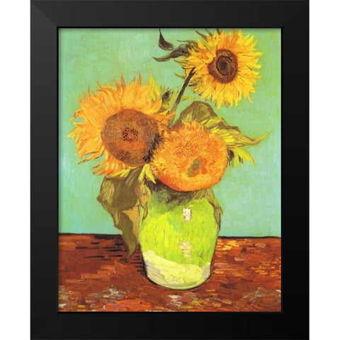 Vase With Three Sunflowers Black Modern Wood Framed Art Print by Van Gogh, Vincent