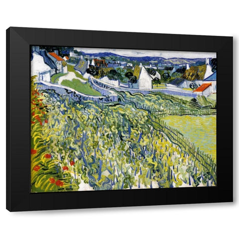 Vineyards Auvers Black Modern Wood Framed Art Print with Double Matting by Van Gogh, Vincent