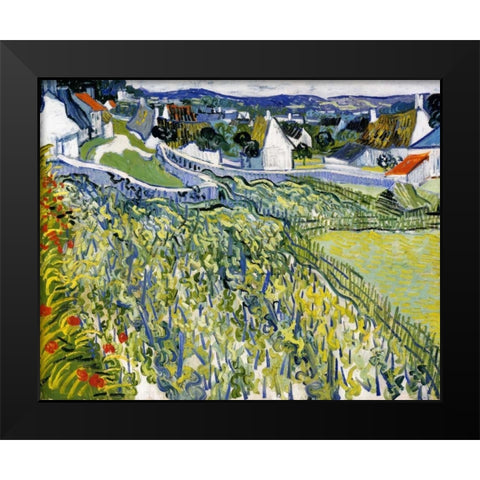 Vineyards Auvers Black Modern Wood Framed Art Print by Van Gogh, Vincent