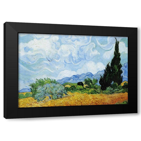 Wheat Field with Cypresses Black Modern Wood Framed Art Print with Double Matting by Van Gogh, Vincent