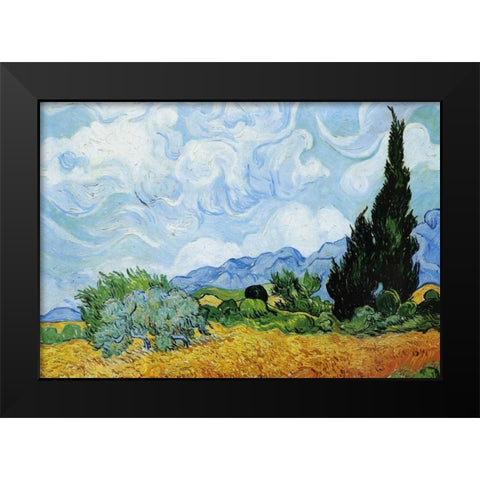 Wheat Field with Cypresses Black Modern Wood Framed Art Print by Van Gogh, Vincent