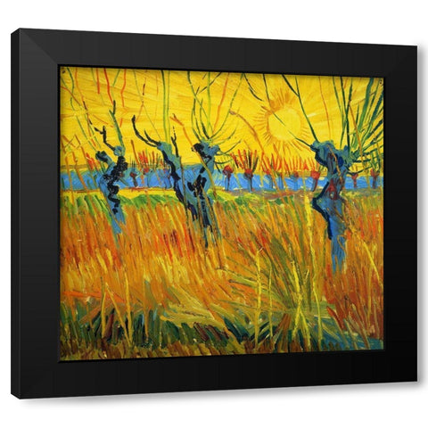 Willows At Sunset Black Modern Wood Framed Art Print with Double Matting by Van Gogh, Vincent