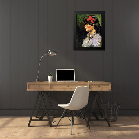 Young Woman With Ribbon Black Modern Wood Framed Art Print by Van Gogh, Vincent