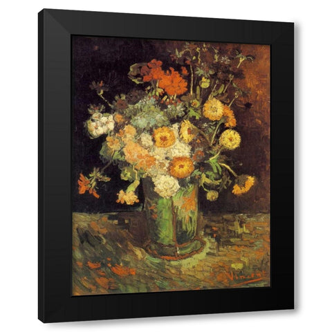 Zinnias Geraniums Black Modern Wood Framed Art Print with Double Matting by Van Gogh, Vincent