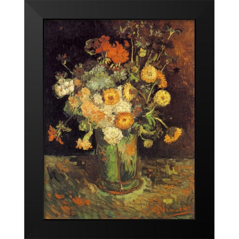 Zinnias Geraniums Black Modern Wood Framed Art Print by Van Gogh, Vincent