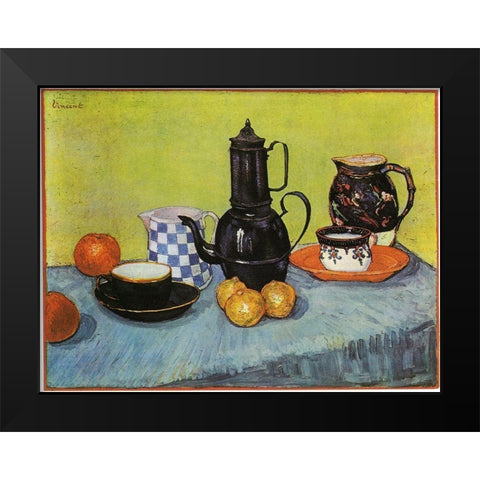 Blue Enamel Coffeepot Black Modern Wood Framed Art Print by Van Gogh, Vincent