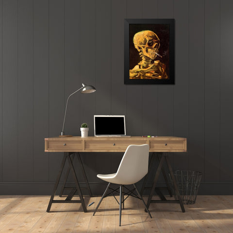 Skull With Burning Cigarette Black Modern Wood Framed Art Print by Van Gogh, Vincent