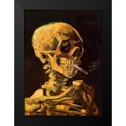 Skull With Burning Cigarette Black Modern Wood Framed Art Print by Van Gogh, Vincent