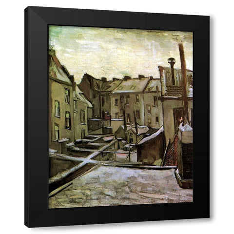 Backyards Old Houses Antwerp Snow Black Modern Wood Framed Art Print by Van Gogh, Vincent