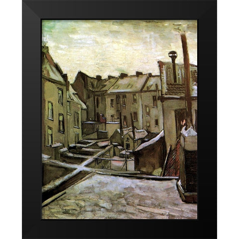 Backyards Old Houses Antwerp Snow Black Modern Wood Framed Art Print by Van Gogh, Vincent