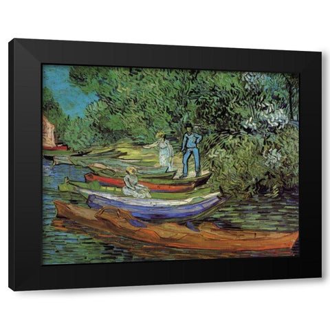 Bank Of Oise At Auvers Black Modern Wood Framed Art Print with Double Matting by Van Gogh, Vincent