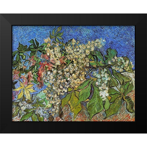 Blossoming Chestnut Branches Black Modern Wood Framed Art Print by Van Gogh, Vincent