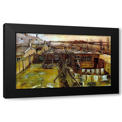 Carpenter Workshop Seen From The Artists Studio Black Modern Wood Framed Art Print with Double Matting by Van Gogh, Vincent