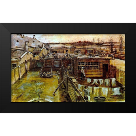 Carpenter Workshop Seen From The Artists Studio Black Modern Wood Framed Art Print by Van Gogh, Vincent