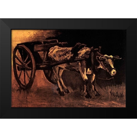 Cart Red White Ox Black Modern Wood Framed Art Print by Van Gogh, Vincent