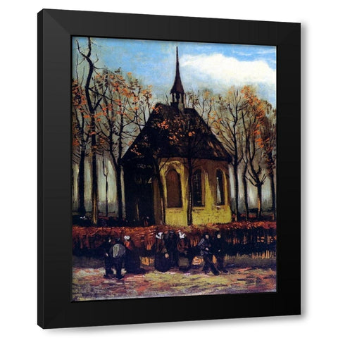 Chapel At Nuenen With Churchgoers Black Modern Wood Framed Art Print with Double Matting by Van Gogh, Vincent