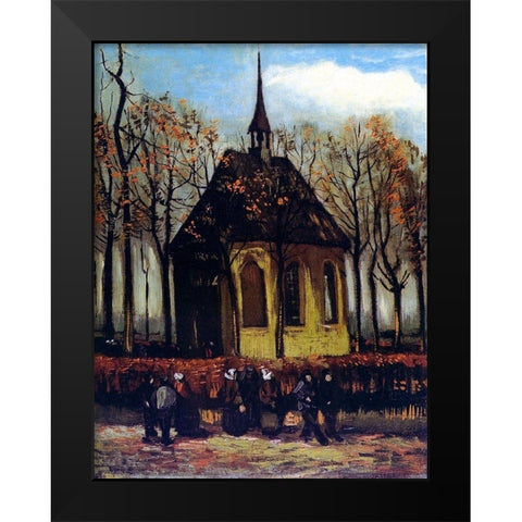 Chapel At Nuenen With Churchgoers Black Modern Wood Framed Art Print by Van Gogh, Vincent