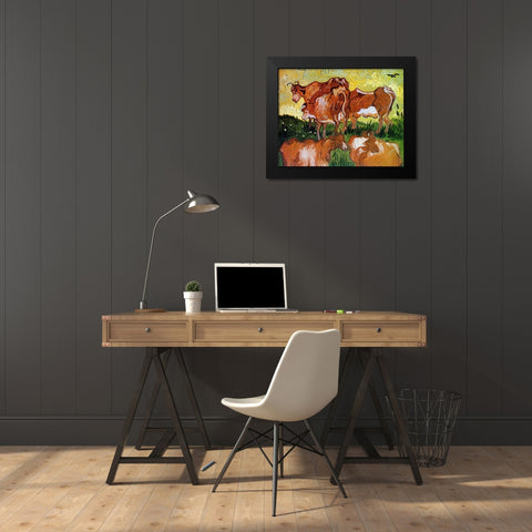 Cows Black Modern Wood Framed Art Print by Van Gogh, Vincent