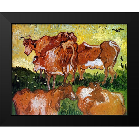 Cows Black Modern Wood Framed Art Print by Van Gogh, Vincent