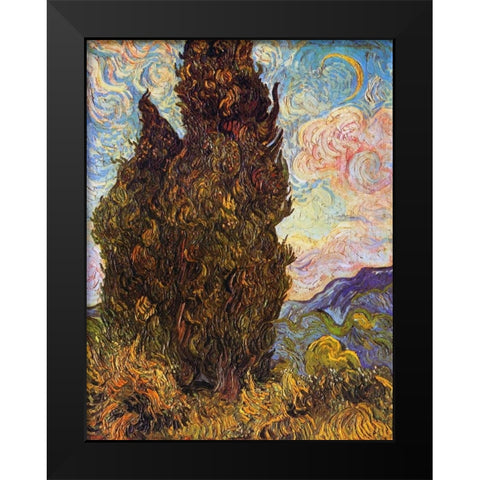 Cypresses Black Modern Wood Framed Art Print by Van Gogh, Vincent