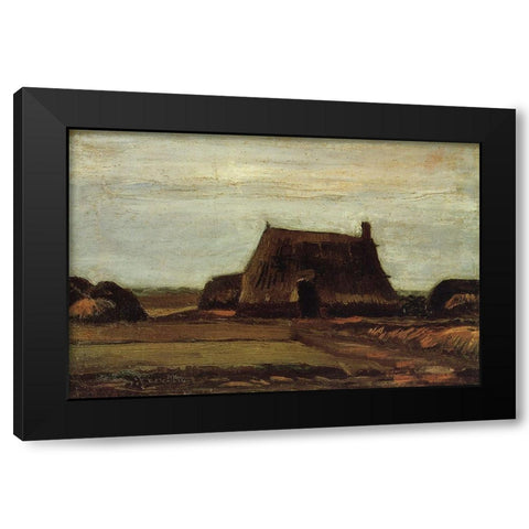 Farm House With Peat Stacks Black Modern Wood Framed Art Print with Double Matting by Van Gogh, Vincent