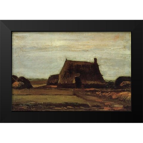 Farm House With Peat Stacks Black Modern Wood Framed Art Print by Van Gogh, Vincent
