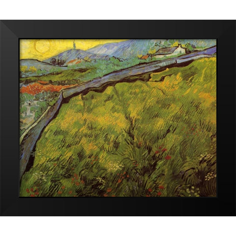 Field Of Spring Wheat At Sunrise Black Modern Wood Framed Art Print by Van Gogh, Vincent
