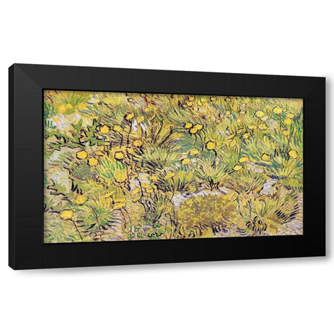 Field Of Yellow Flowers Black Modern Wood Framed Art Print by Van Gogh, Vincent